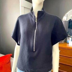 Good American black cropped 3/4 zip up sweat shirt Sz 3